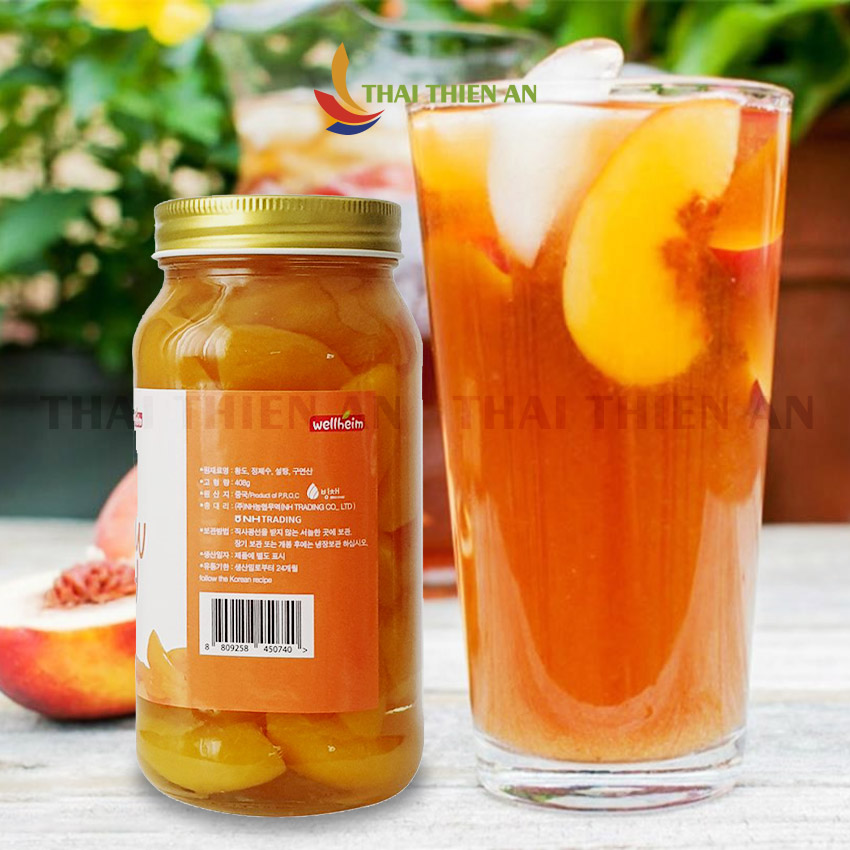 Đào ngâm giòn ngọt WELLHEIM Hàn Quốc 680gr hũ thủy tinh Yellow peach sweet slices