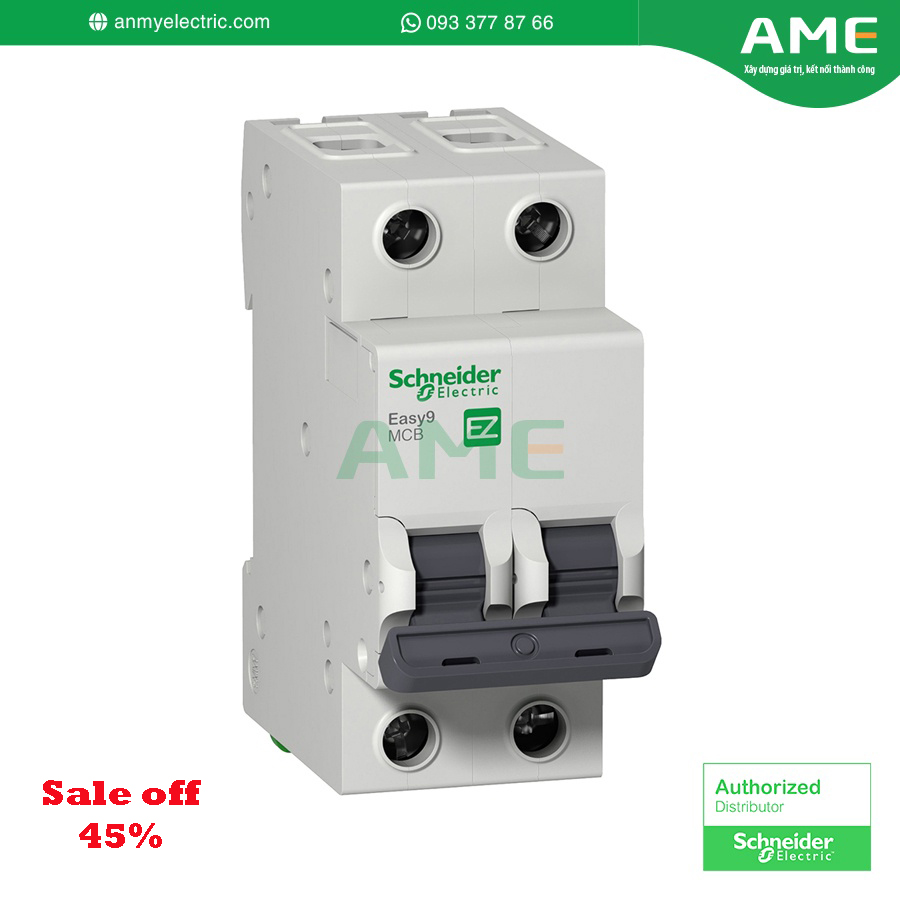 Cầu dao tự động schneider, mcb, cb tép easy9 2p 40a schneider electric schneider, aptomat 2 pha 40a, át tép