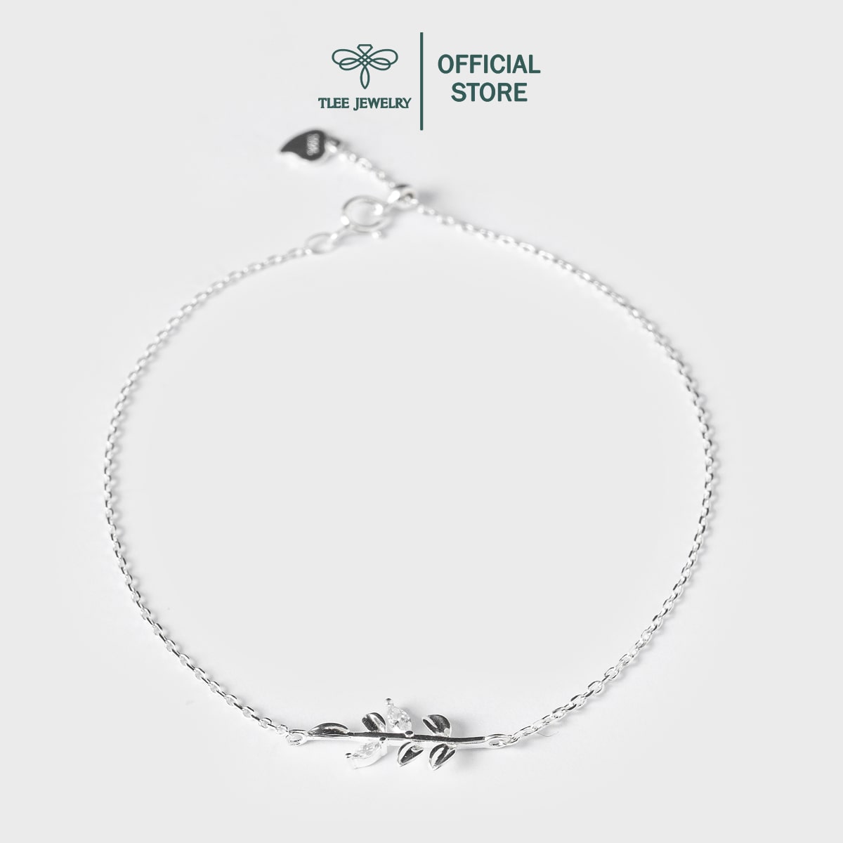 Lắc tay bạc nữ tlee cành lá đính đá bạc 925 cao cấp tleejewelry lt0118