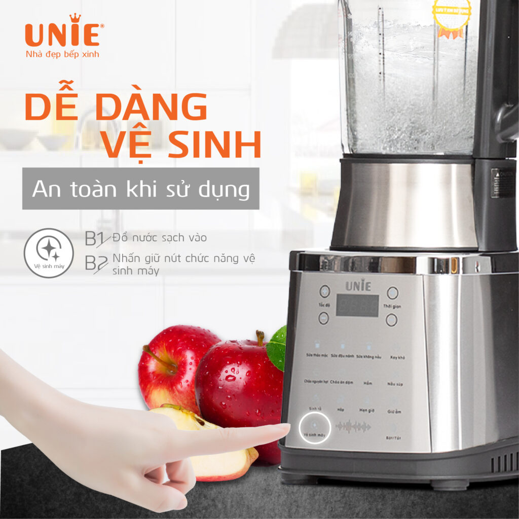 Máy làm sữa hạt UNIE V8S,setup 10 chức năng nấu đa dạng,công suất 1800W,dung tích 1750ml,an toàn dễ dàng vệ sinh