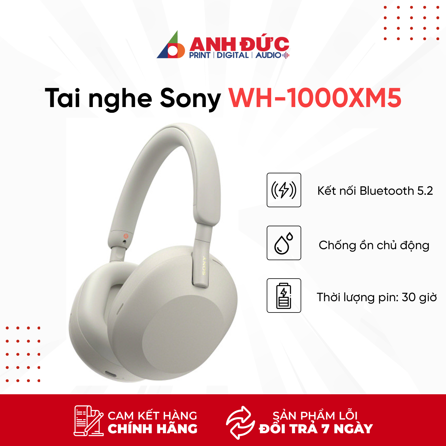 Tai nghe không dây có công nghệ chống ồn Sony WH-1000XM5