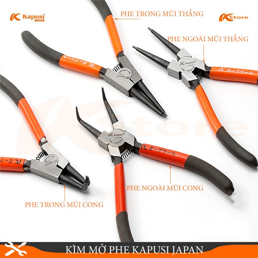 BỘ 4 KÌM MỞ PHE KAPUSI JAPAN 7INCH/175MM,KÌM MỞ PHE NGOÀI MŨI THẲNG, KÌM MỞ PHE TRONG MŨI THẲNG, KÌM MỞ PHE NGOÀI MŨI CONG, KÌM MỞ PHE TRONG MŨI CONG