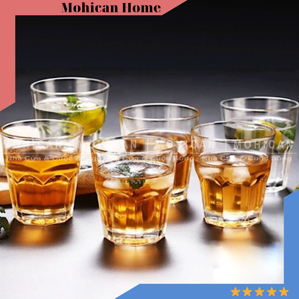 Ly thủy tinh cafe sọc khía 150ml, cốc thủy tinh trà đá lùn Deli Centra Rock 8 cạnh nhập khẩu đẹp cao cấp DELG-Y5011