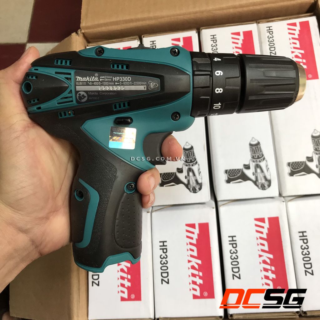 Máy khoan búa vặn vít 10/21/8mm dùng pin 10.8v makita hp330dwe