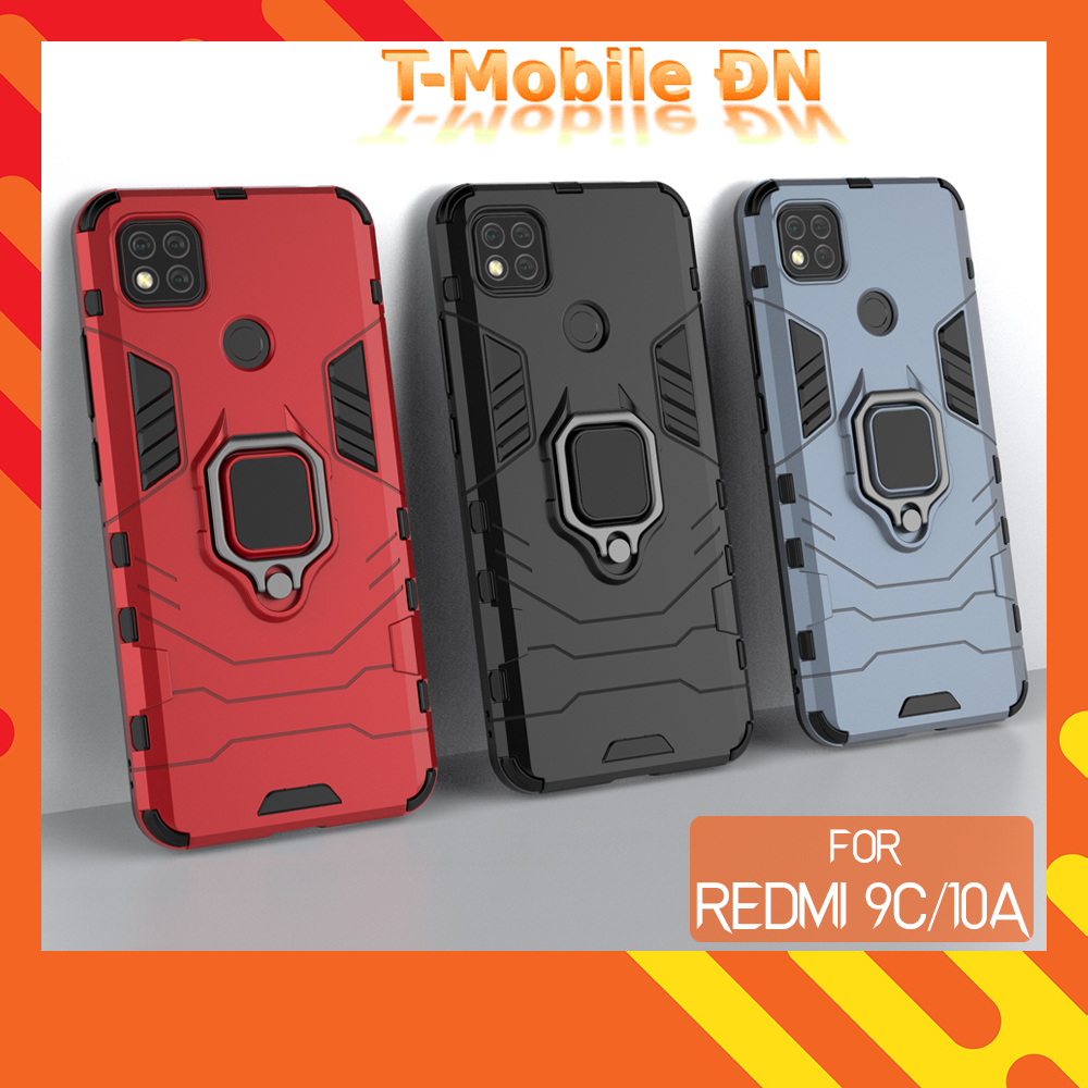 Ốp lưng Xiaomi Redmi 9C 10A chống sốc iron man kèm nhẫn iring Bảo vệ camera và chống xem video tiện lợi