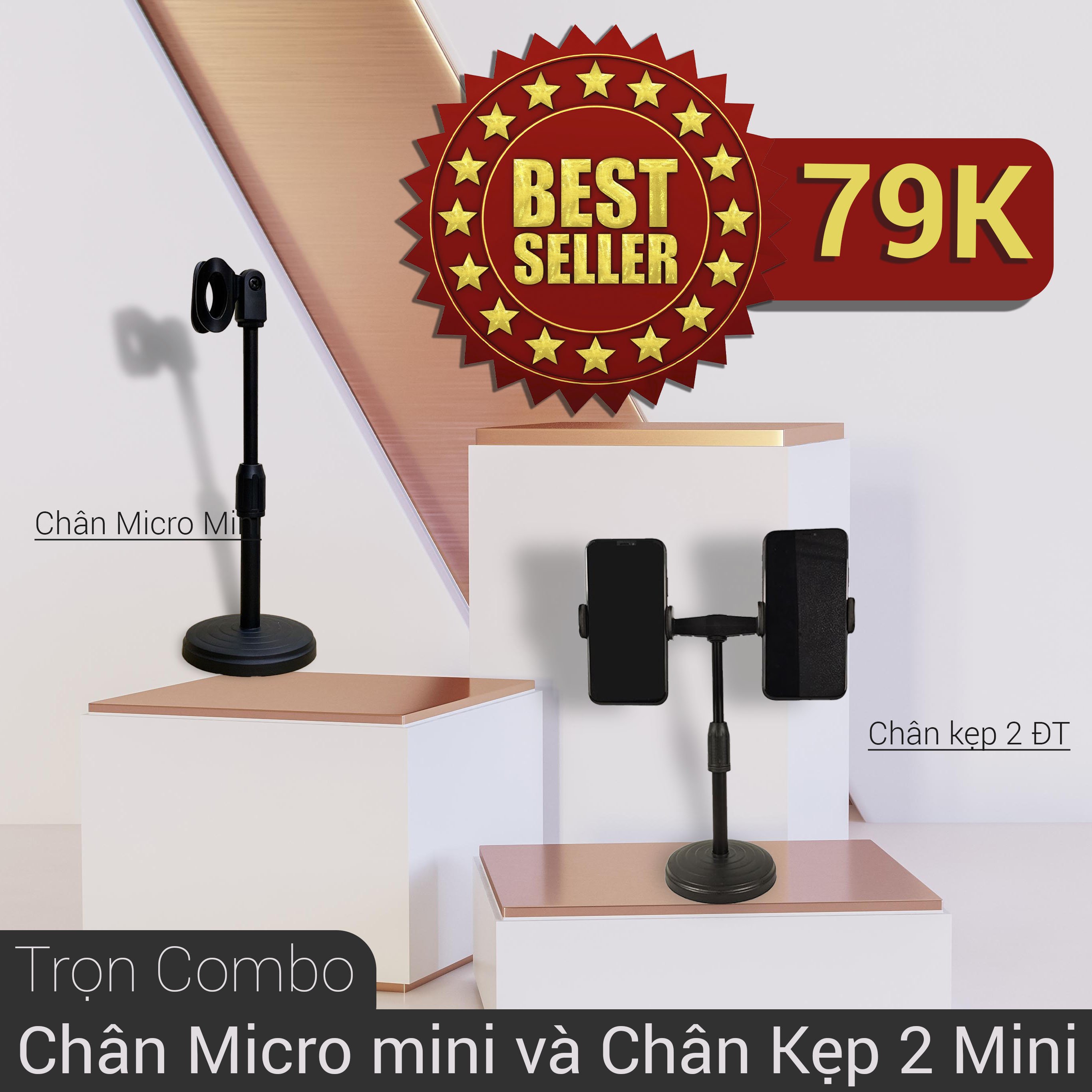 Combo tiện lợi giá đỡ kẹp micro và kẹp 2 điện thoại chân đế chắc chắc livestream  bán hàng  hoc onl đa năng gấp gọn