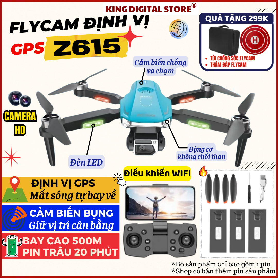 [Bảo Hành 2 Năm] Máy bay điều khiển từ xa có camera, Flycam drone 4K P9/Z615/Z619 GPS Pro, Flycam giá rẻ, Máy bay camera mini, Play cam mini, Fly cam 2 camera, động cơ không chổi than, cảm biến chống va chạm, chống rung