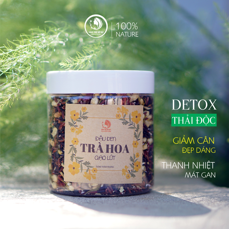 Trà gạo lứt đậu đen + hoa hồng nhài + táo đỏ | loại đặc biệt hũ 600ml