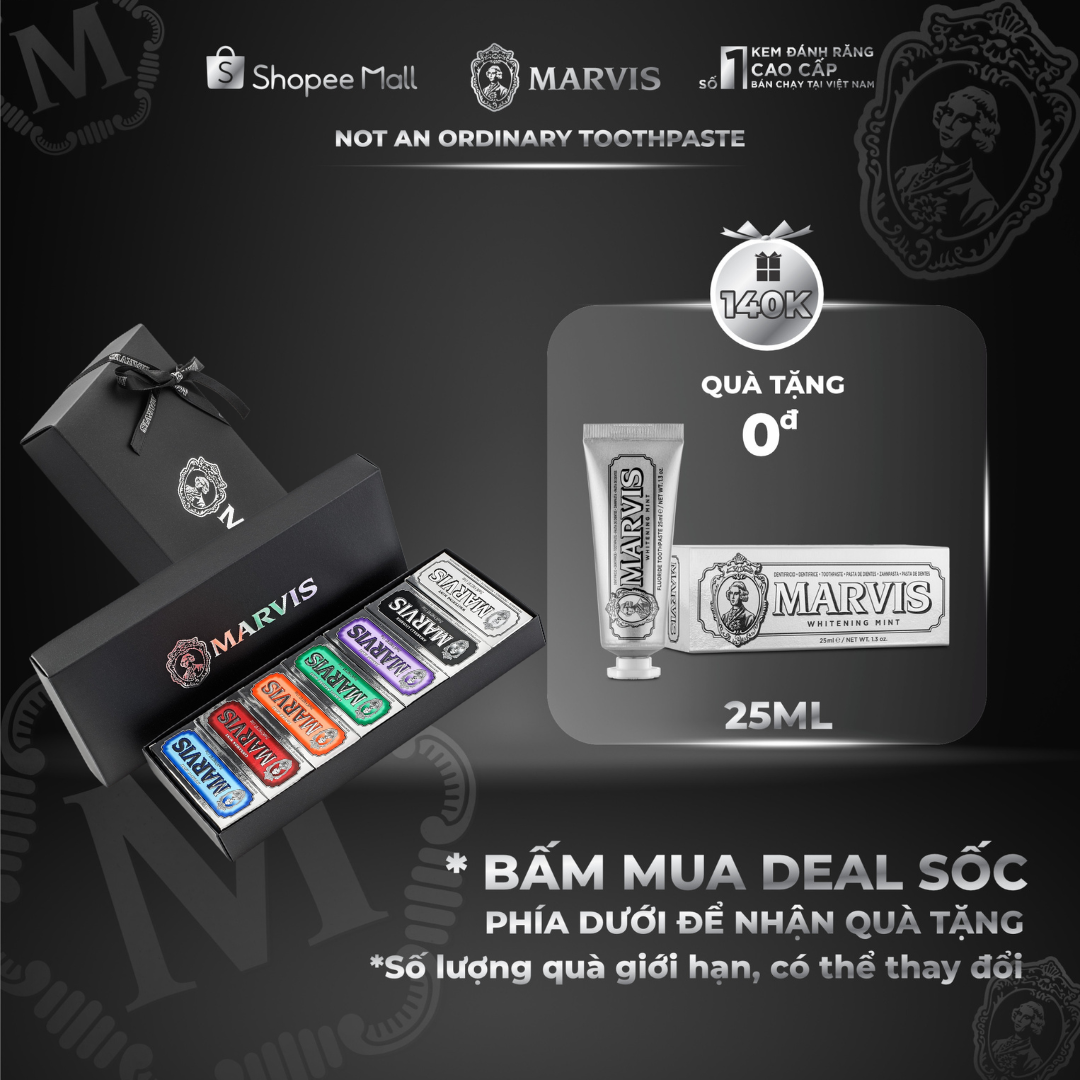 Kem đánh răng Marvis 7 Flavours Box/Pack 25ML - Hiệu quả loại bỏ mảng bám, sạch răng thơm miệng