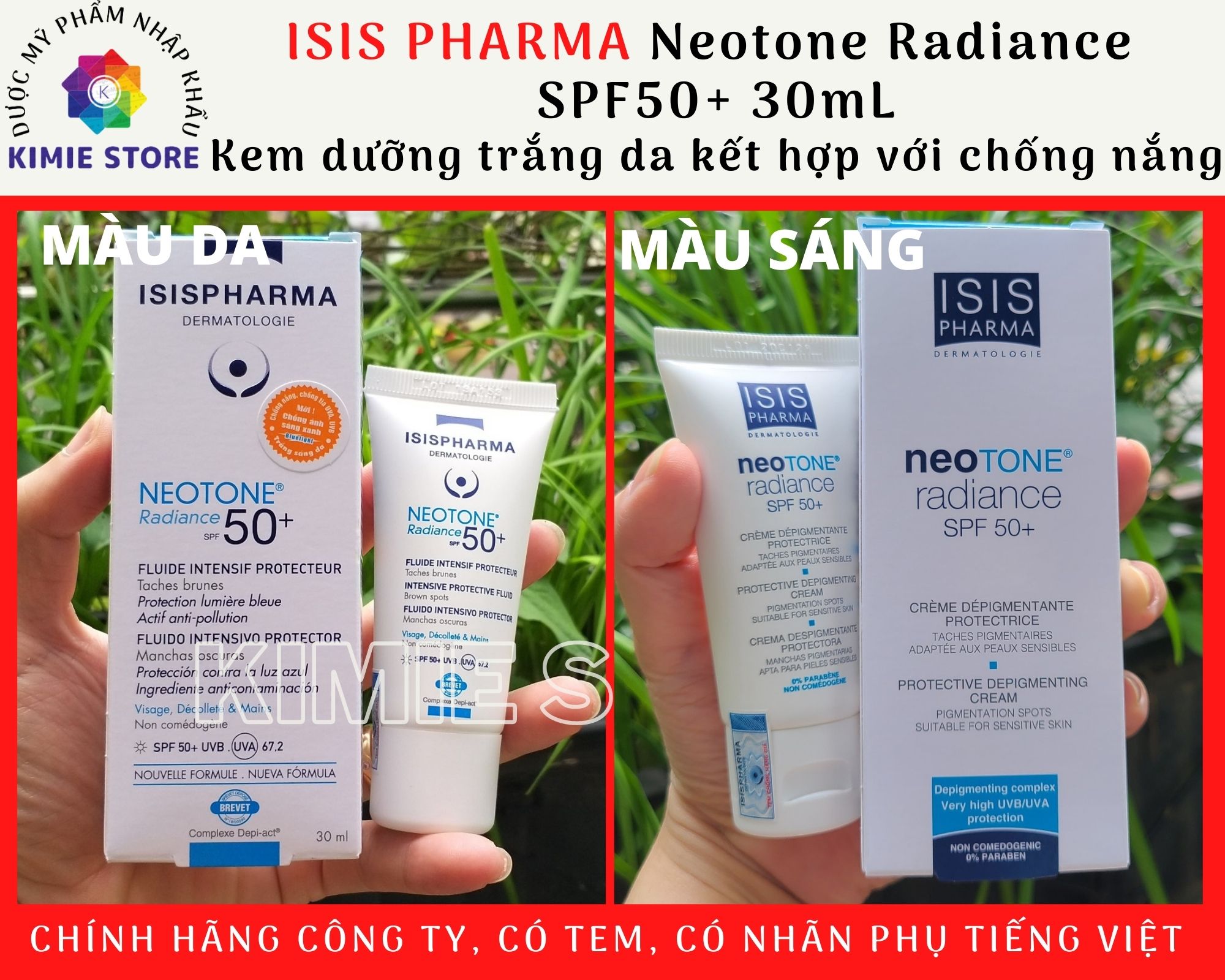 [TEM NHẬP KHẨU] ISIS Pharma Neotone Radiance SPF50+ 30mL - Kem dưỡng trắng da, kết hợp với chống nắng