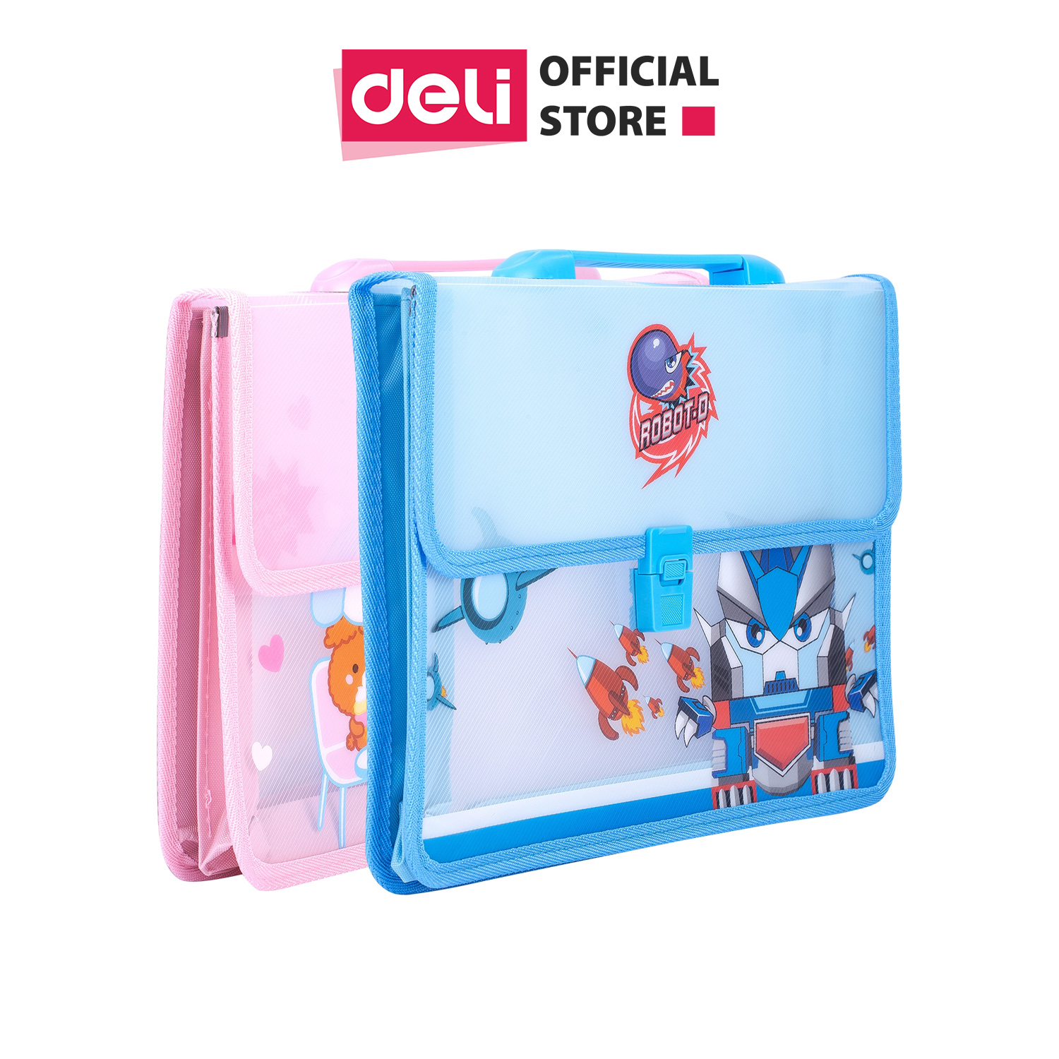 Cặp học sinh 2 ngăn a4 deli - hoạt hình - xanh dương/hồng - 1 chiếc - w29050/w29051