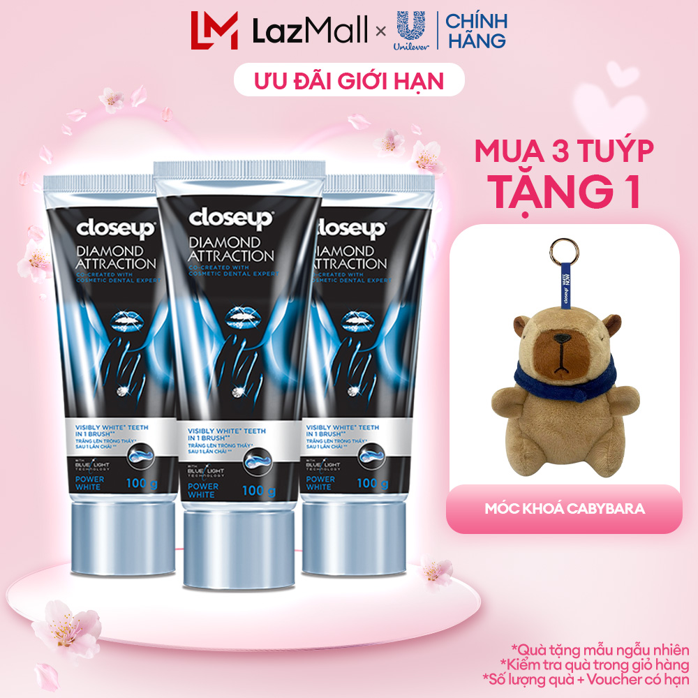 (Livestream) - Combo 3 Kem Đánh Răng Closeup Dạng Gel Trắng Răng Diamond Attraction Ngay Sau 1 Lần Chải 100G/Tuýp