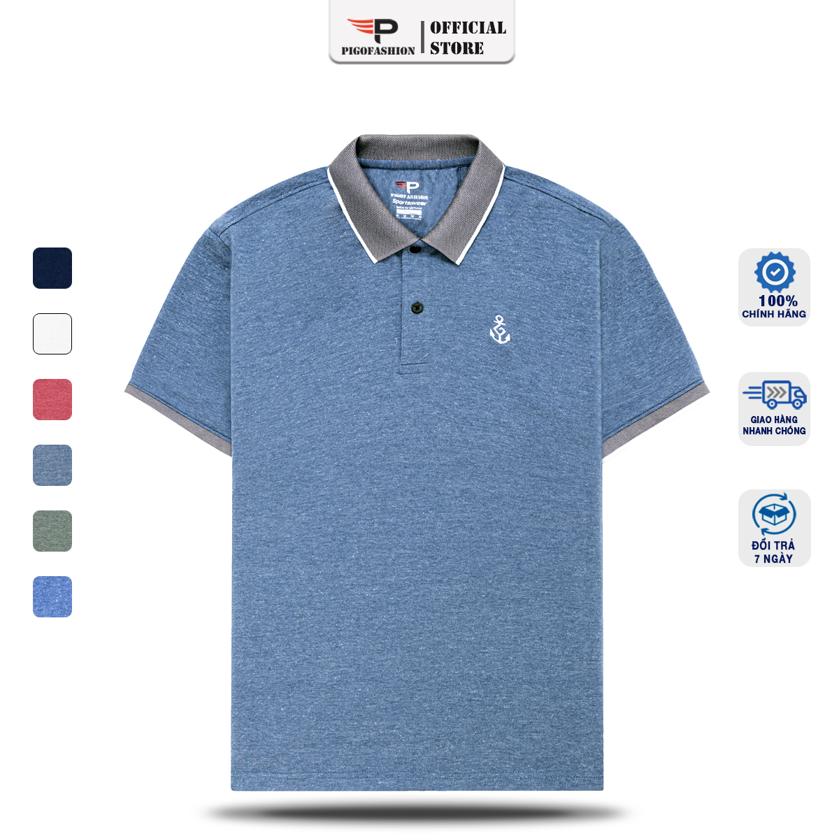 Áo Polo Nam Premium Cotton Dệt Chuẩn Logo Mỏ Neo Pigofashion FS Aht08 - Chọn Màu