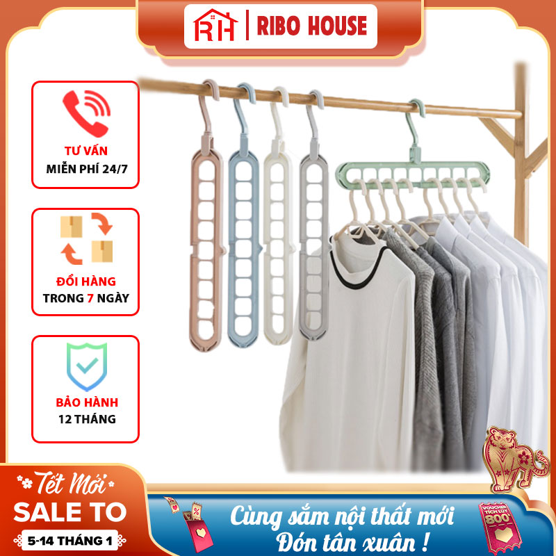 Combo 10 moc treo áo quần đa năng RIBO HOUSE thiết kế thông minh treo các loại áo thun , sơ mi , áo phông, quần thun, vải (giao mầu ngẫu nhiên) RIBO85