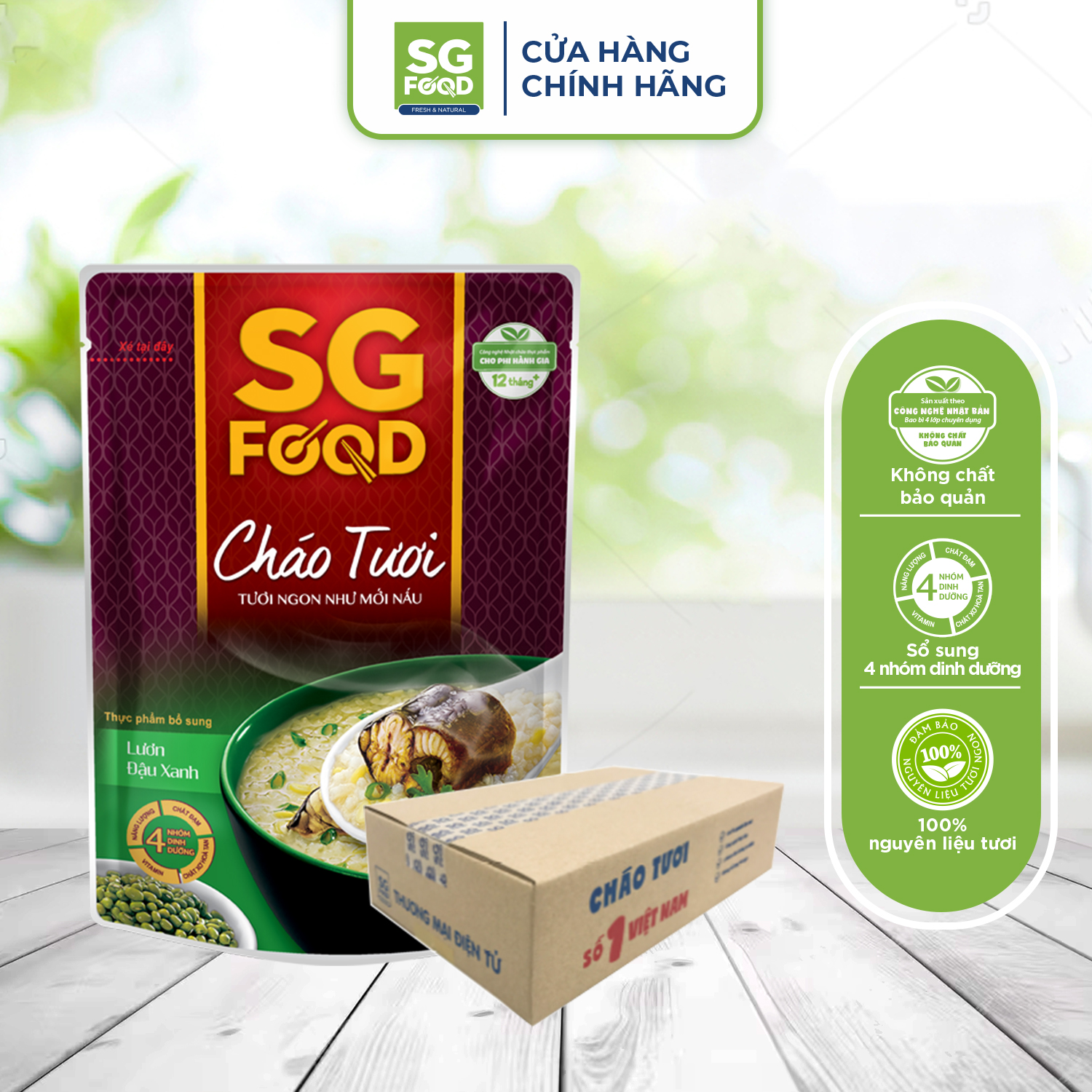 Thùng 30 Gói Cháo Tươi Sài Gòn Food Lươn Đậu Xanh 240G