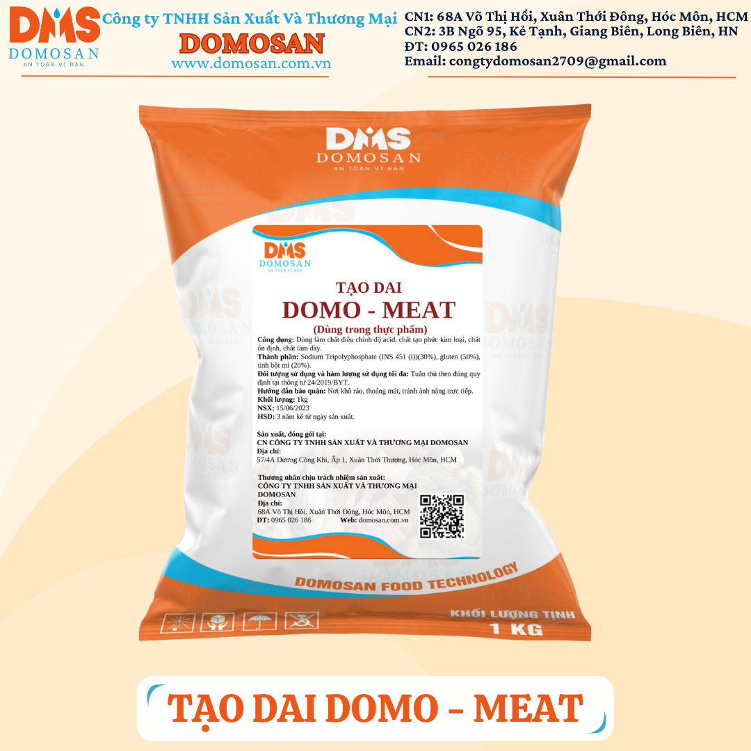 1KG PHỤ GIA DẺO DAI MỌC CHO CHO GIÒ CHẢ XÚC XÍCH, CHẢ CÁ,...DOMO MEAT