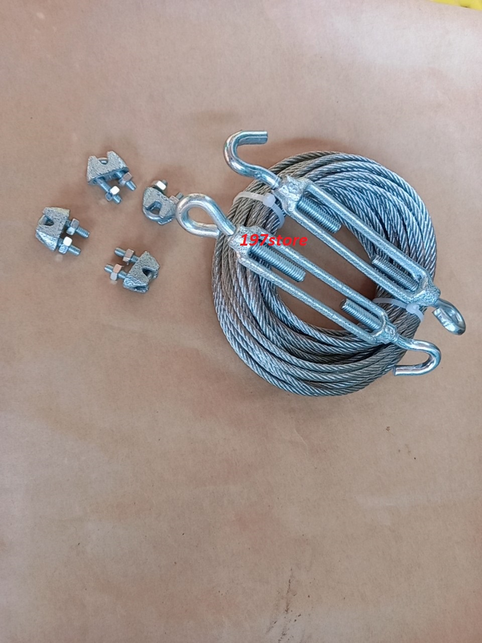 15 mét dây cáp mạ chịu lực 3mm tặng kèm 4 khóa cáp và 2 tăng đơ tương ứng