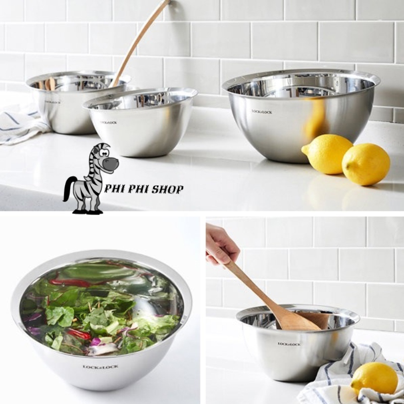 [HCM]Tô Inox mặt nghiêng Lock&Lock Mixing bowl dùng trộn gỏi salat trộn bột đánh trứng MIX5