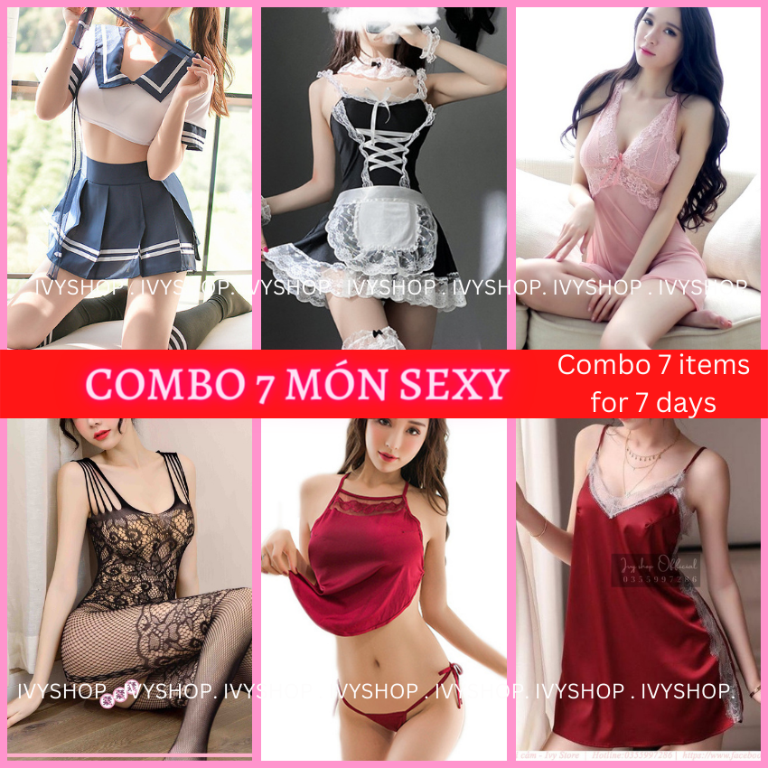 COMBO 7 SET ĐỒ NGỦ VÁY NGỦ CHO CẶP ĐÔI ĐỔI GIÓ - 1 TUẦN THĂNG HOA  - Món Quà tình yêu
