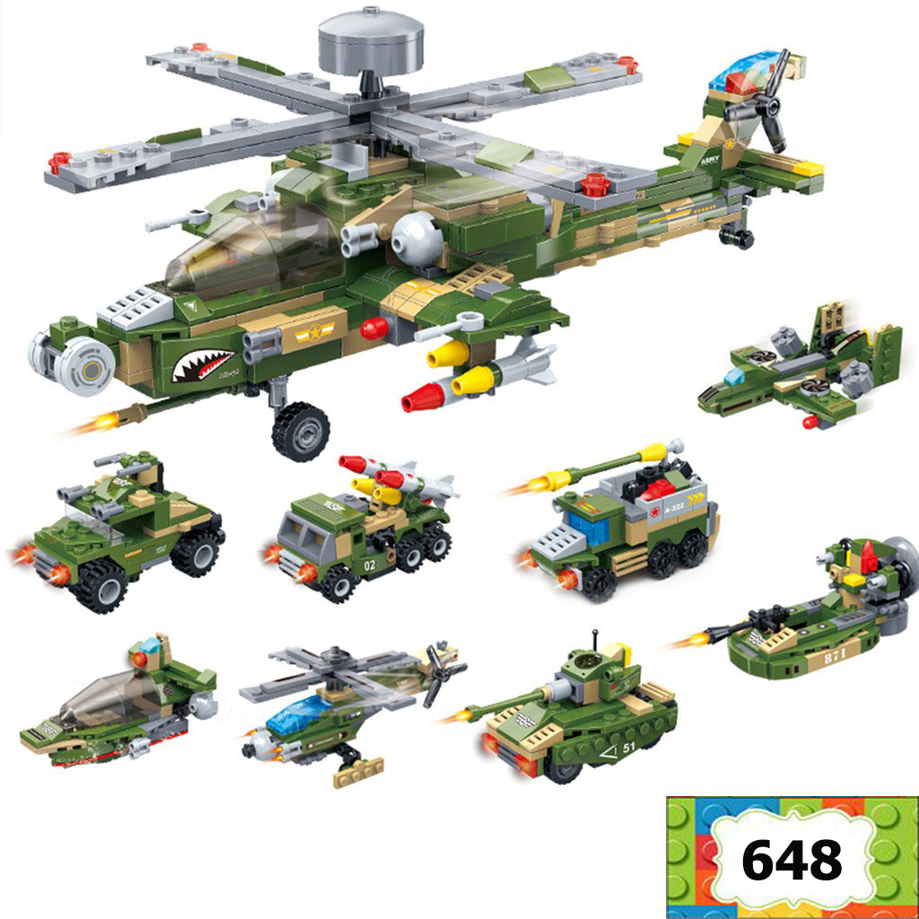 Đồ chơi lắp ráp máy bay chiến đấu quân sự xếp hình 8 trong 1 với 648 mảnh ghép - Lego máy bay