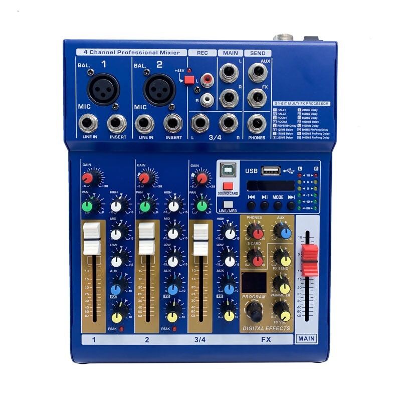 BỘ CHỘN ÂM THANH MIXER F4 -PRO CÓ ĐÈN LED CÓ USB CÓ 16 HIỆU ỨNG CÓ BLUETOOTH NEW