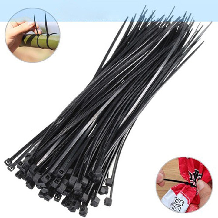 Dài 20cm - Bộ 100 dây thít nhựa, lạt nhựa, dây rút màu đen