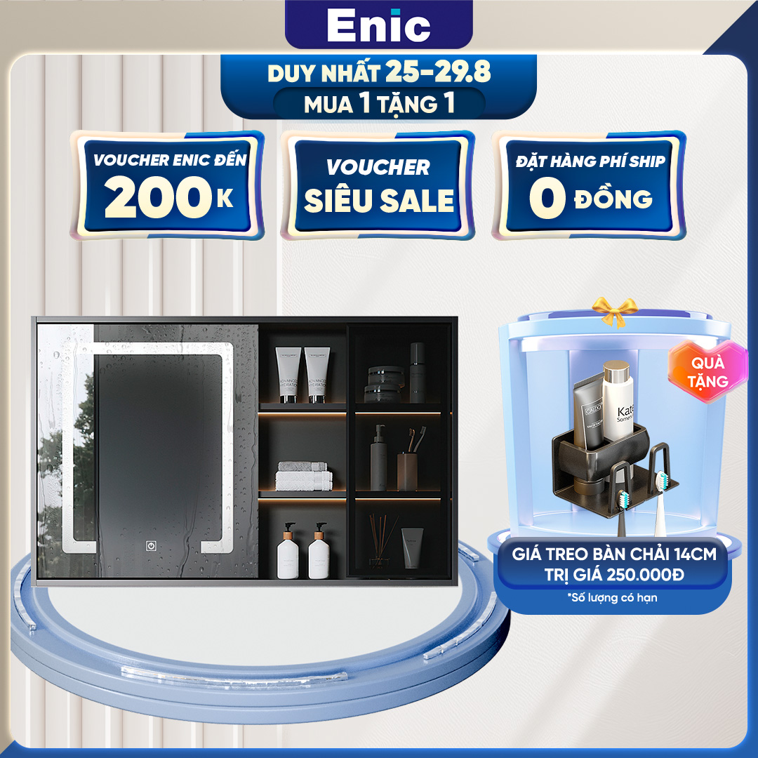 Tủ gương phòng tắm Enic G32 gỗ plywood, Tủ đồ phòng tắm cao cấp, đèn led thông minh