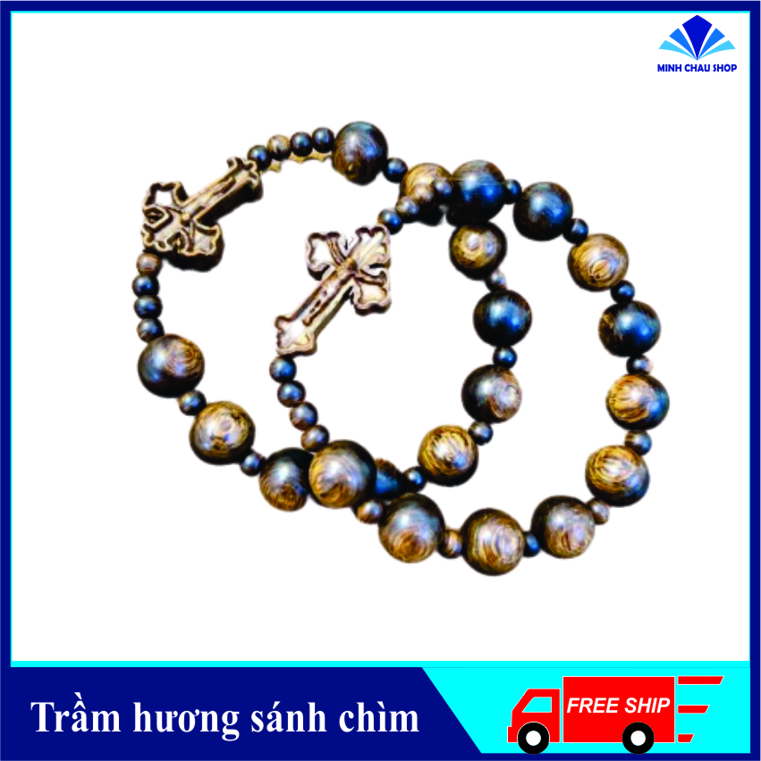 Vòng tay trầm hương sánh chìm 10 ly mix thánh giá