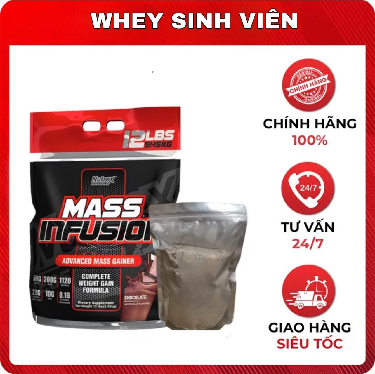 Mass Infusion Sữa Dinh Dưỡng Tăng Cân Tăng Cơ Kể Cả Người Không Tập Gym Nutrex Mass Infusion chiết 1kg