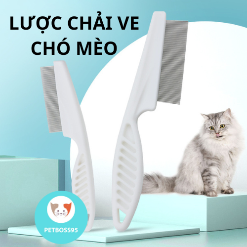 LƯỢC CHẢI VE RẬN CHO CHÓ MÈO, CÁN NHỰA LƯỠI INOX