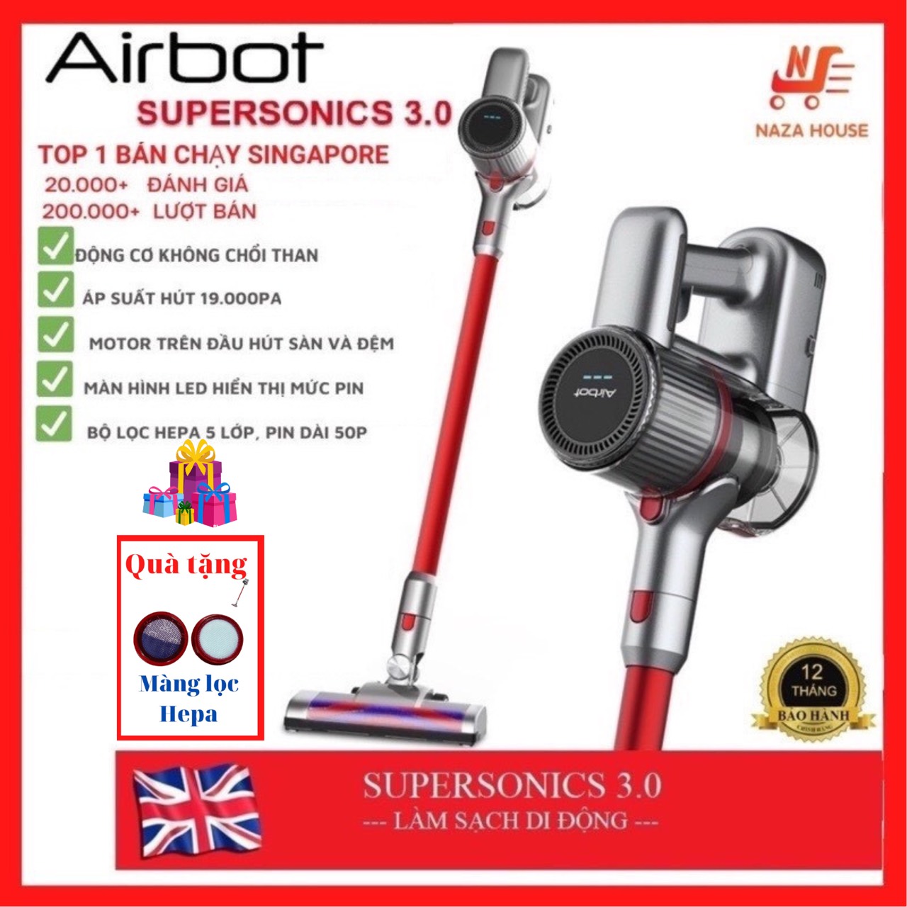 Máy hút bụi cầm tay không dây airbot supersonics 3.0 gia đình pin sạc rời mini may hut bui giường đệm nệm xe hơi ô tô