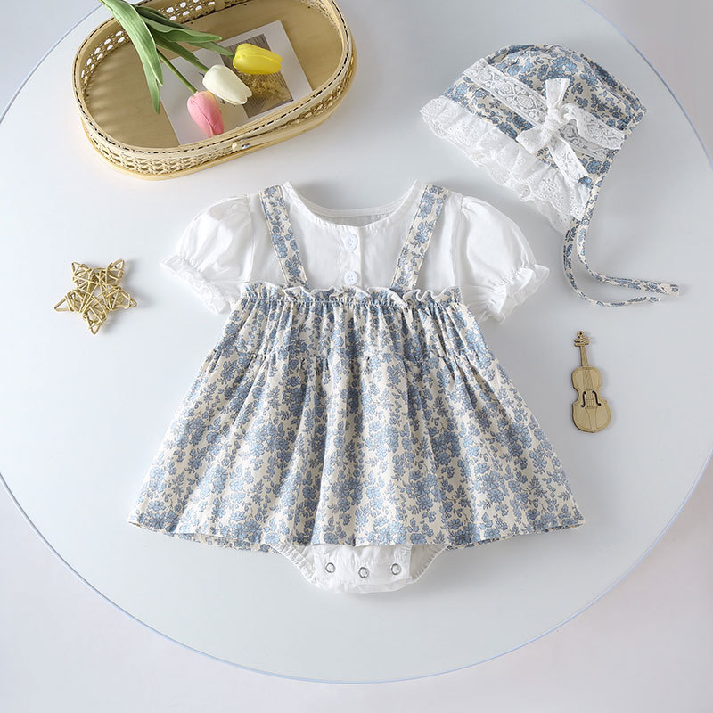 Body váy xanh hoa sơ sinh- 6-12kg, hàng quảng châu