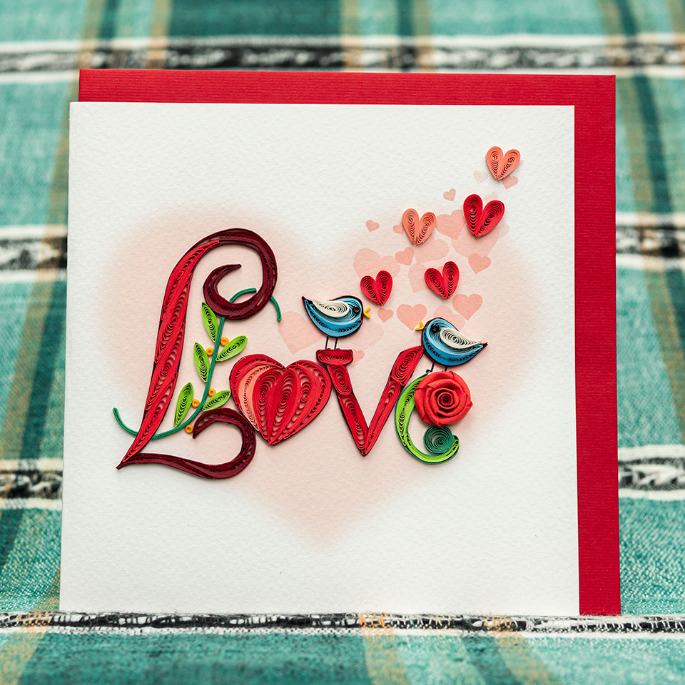 Thiệp giấy xoắn tình yêu 01 - 15x15cm