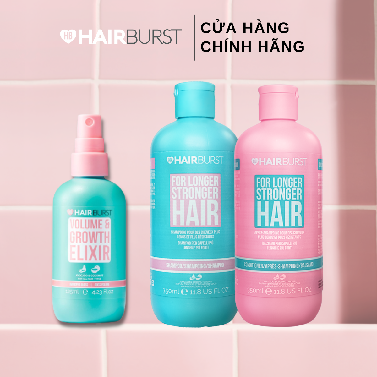 Combo Gội Xả + Xịt Dưỡng Chăm Sóc Và Làm Phồng, Kích Thích Mọc Tóc Hairburst 350ml/chai + 125ml