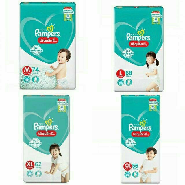 Tã/Bỉm quần Pampers Giữ Dáng Mới Gói Cực Đại M74/L68/XL62/XXL56