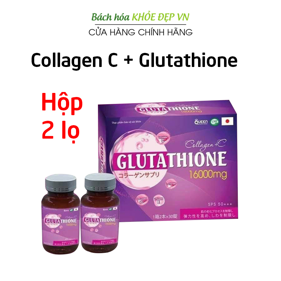 Hộp 2 lọ Viên uống đẹp da Collagen C Glutathione 1600mg Vitamin E C sâm tố nữ giúp sáng da căng mịn da giảm nám sạm da - Hộp 2 lọ x 30 viên