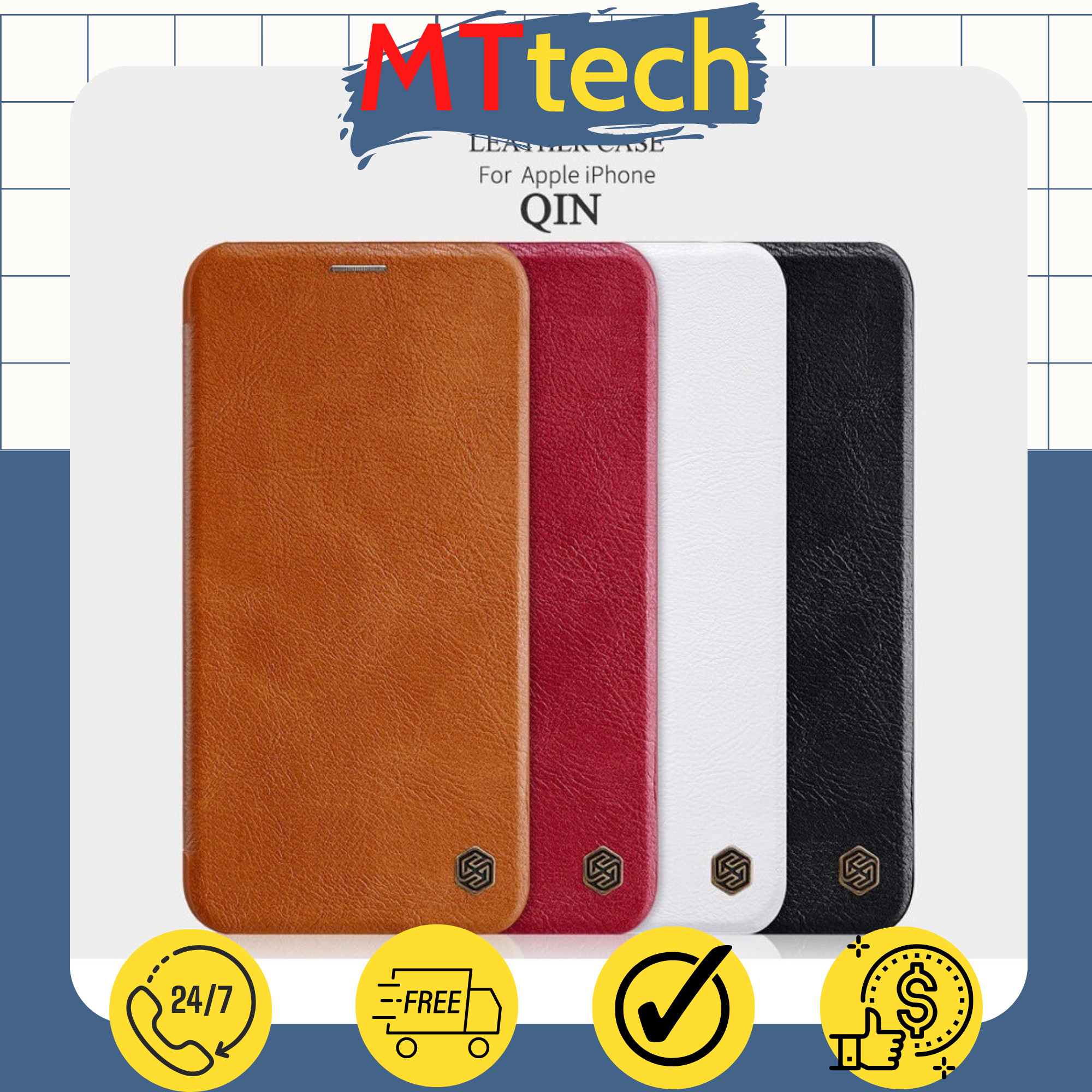 Bao da Nillkin QIN cho iPhone 12/12 Pro/12 Pro Max/11/11 Pro Max/X/Xr/XS Max/7/8 Plus có ngăn đựng thẻ - MTtech