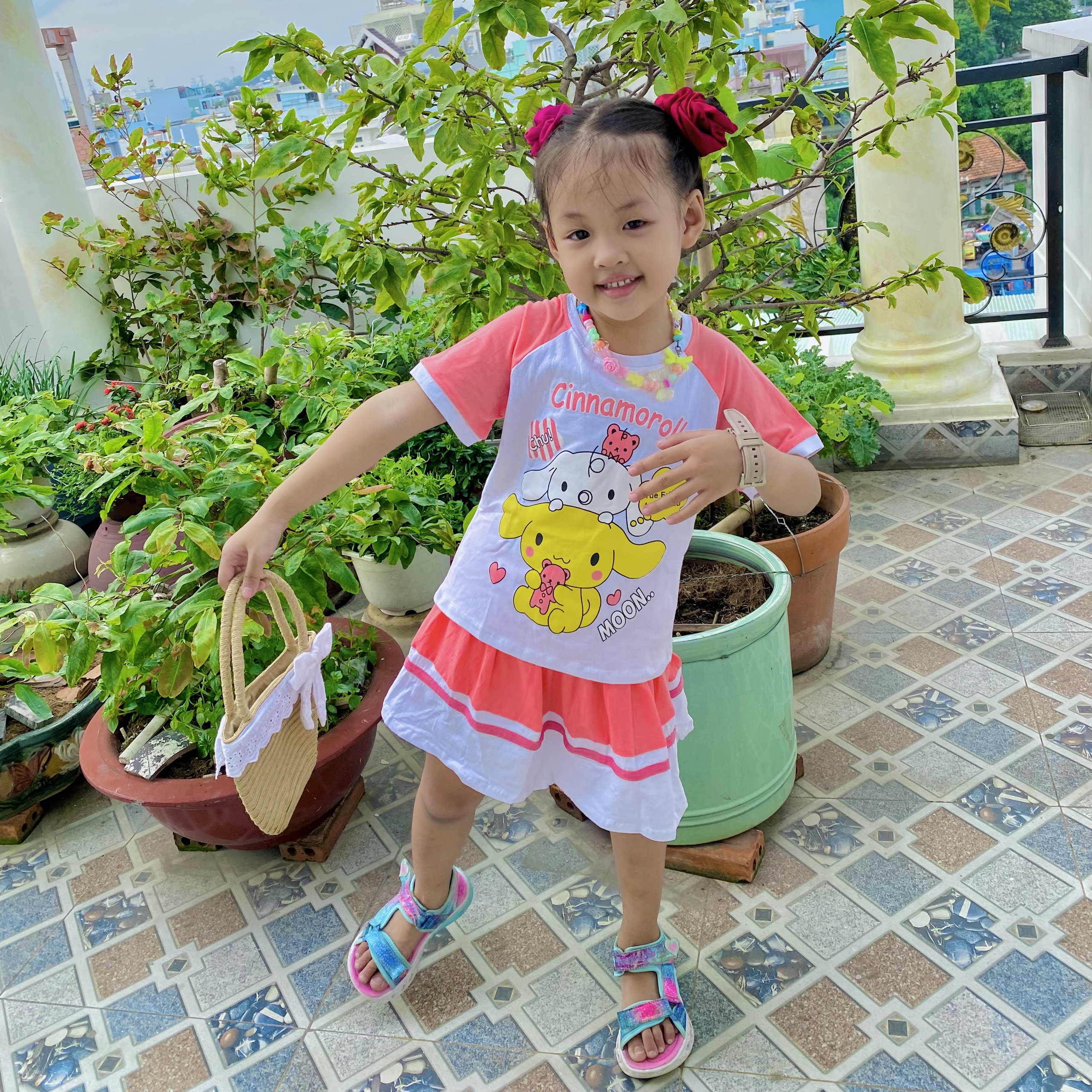 Set, Bộ váy bé gái chất cotton mặc mát [10 22kg] áo thun ngắn tay + chân váy quần đáng yêu Jennie kids J552 - 8