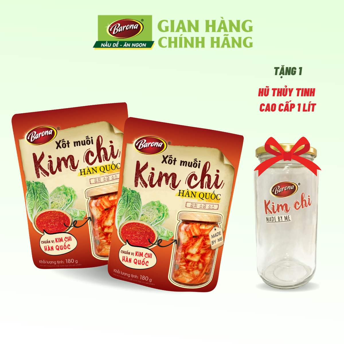 Combo 2 gói Xốt muối kim chi Hàn Quốc Barona 180g [TẶNG 01 hũ thủy tinh cao cấp 1 lít]