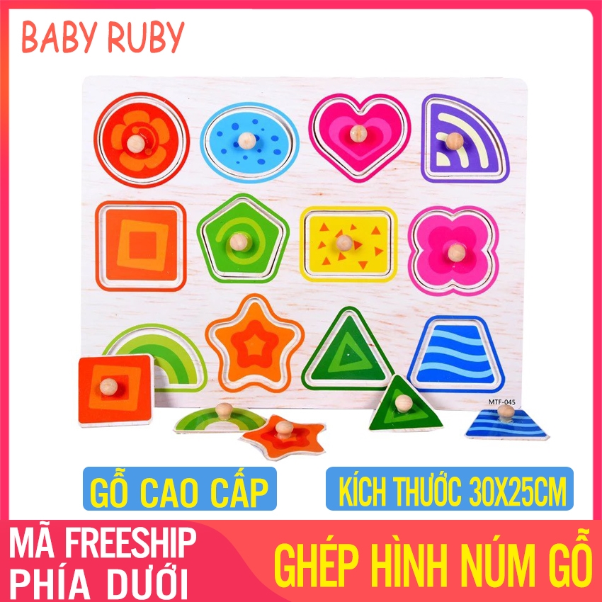 Bảng Ghép Hình Gỗ Có Núm - 12 chi tiết, gỗ cao cấp, chủ đề màu sắc hình khối - Bảng ghép hình núm gỗ, bảng ghép hình bằng gỗ, bảng gỗ ghép hình cho bé, đồ chơi bảng núm gỗ xếp hình, bảng núm gỗ xếp hình - Baby Ruby