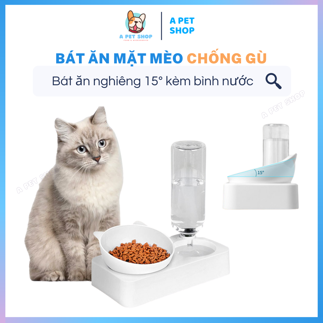 Bát ăn cho mèo, bát ăn cho chó mèo chống gù kèm bình nước tự động - Bát ăn cho chó mèo tự động - a pet shop
