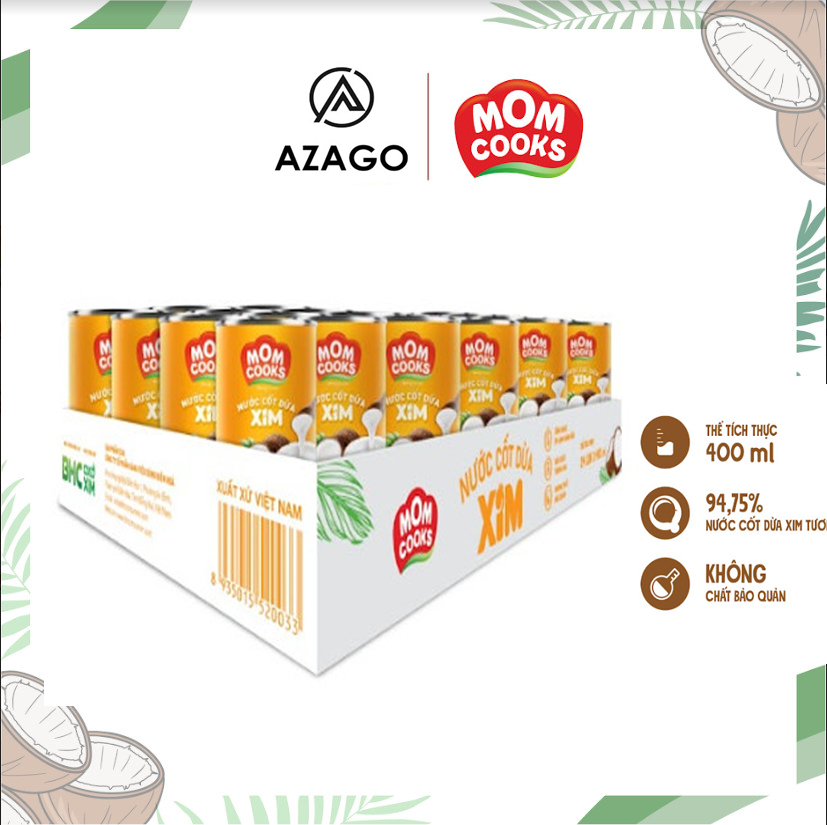 Thùng 24 l lon nước cốt dừa mom cooks 400ml/lon - thương hiệu mom cooks - azago