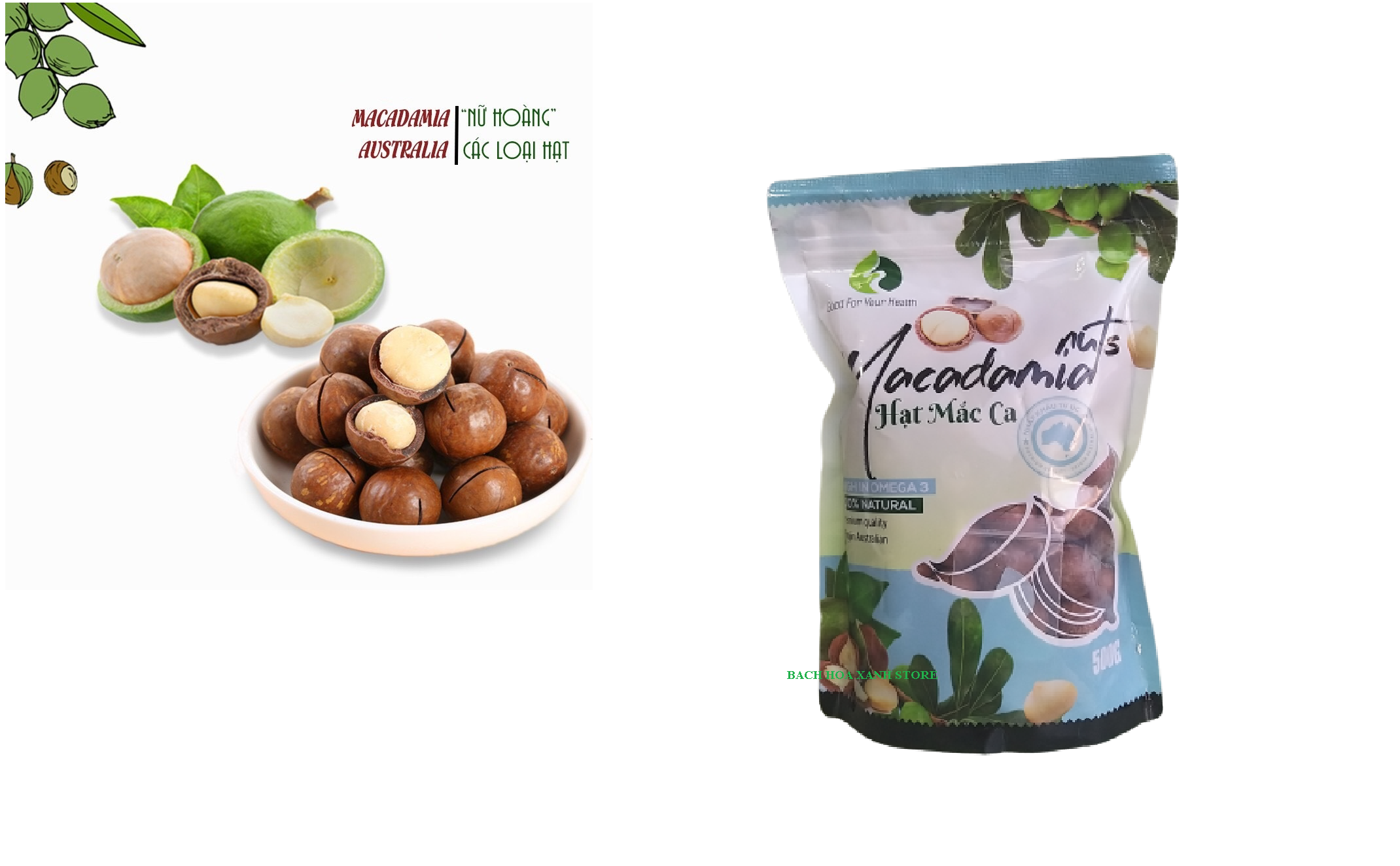 Mắc Ca ÚC, Hạt Mắc Ca Nứt vỏ nhân to không hôi dầu FONUT nhập khẩu ÚC đóng gói Việt Nam - nhân hạt maccadamia