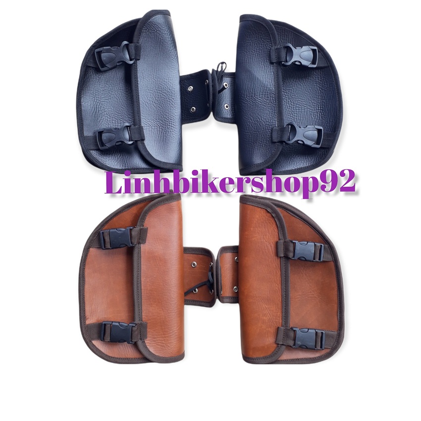 Túi da xe win độ túi da treo xe máy xe cafe racer xe 67 tracker chất liệu da cao cấp may thủ công chắc chắn