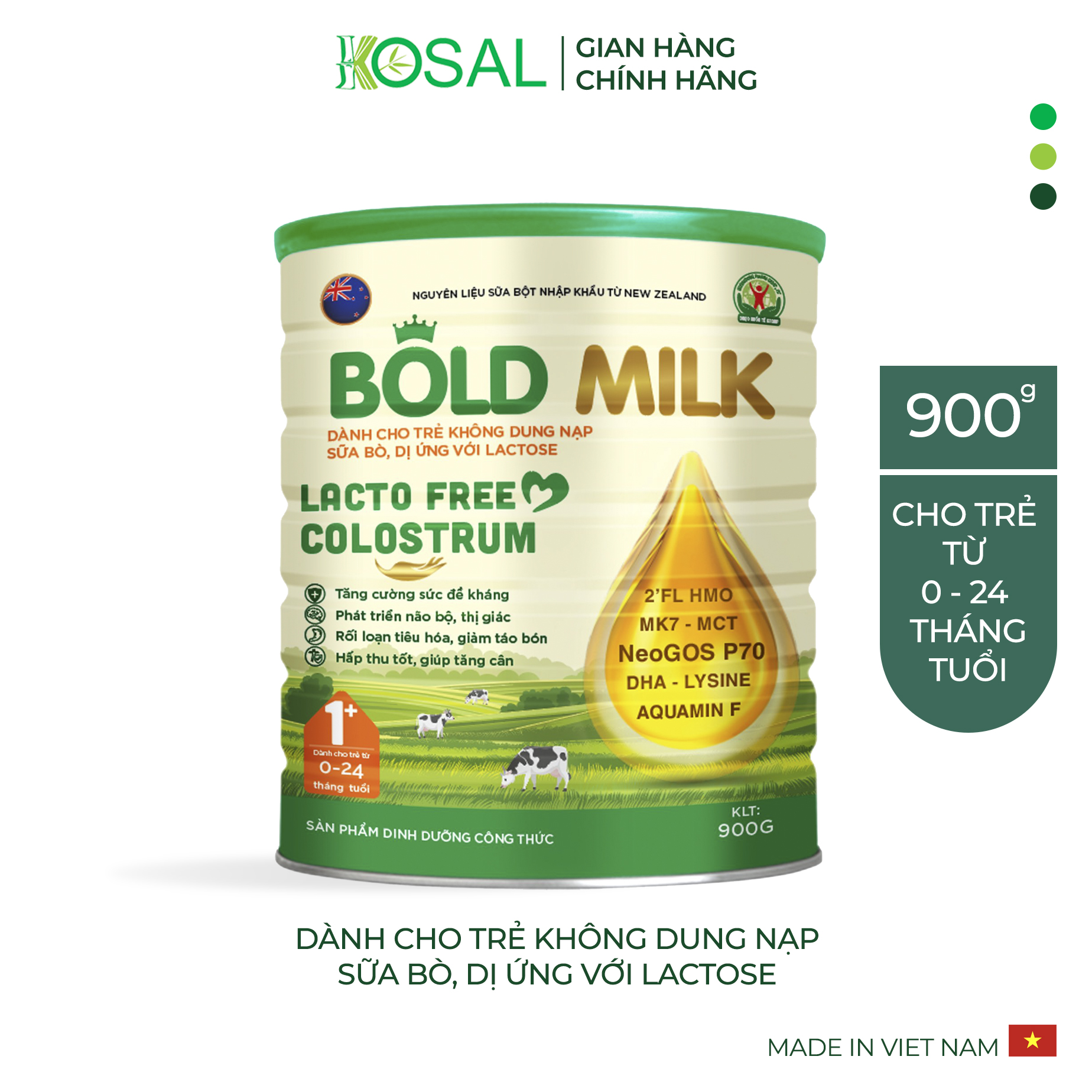 Sữa bột không đường Bold Milk Lacto Free Colostrum, hỗ trợ trẻ bất dung nạp sữa bò, hoặc dị ứng Lactose - Hộp 900gr