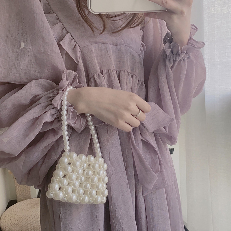 Túi đeo chéo nữ mini đính ngọc trai phong cách Hàn Quốc