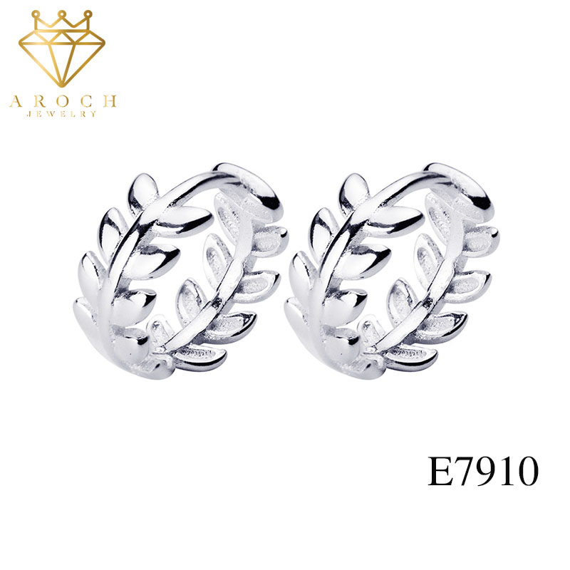 Khuyên tai bạc ý s925 vòng lá cuộn nghệ thuật e7910 - aroch jewelry