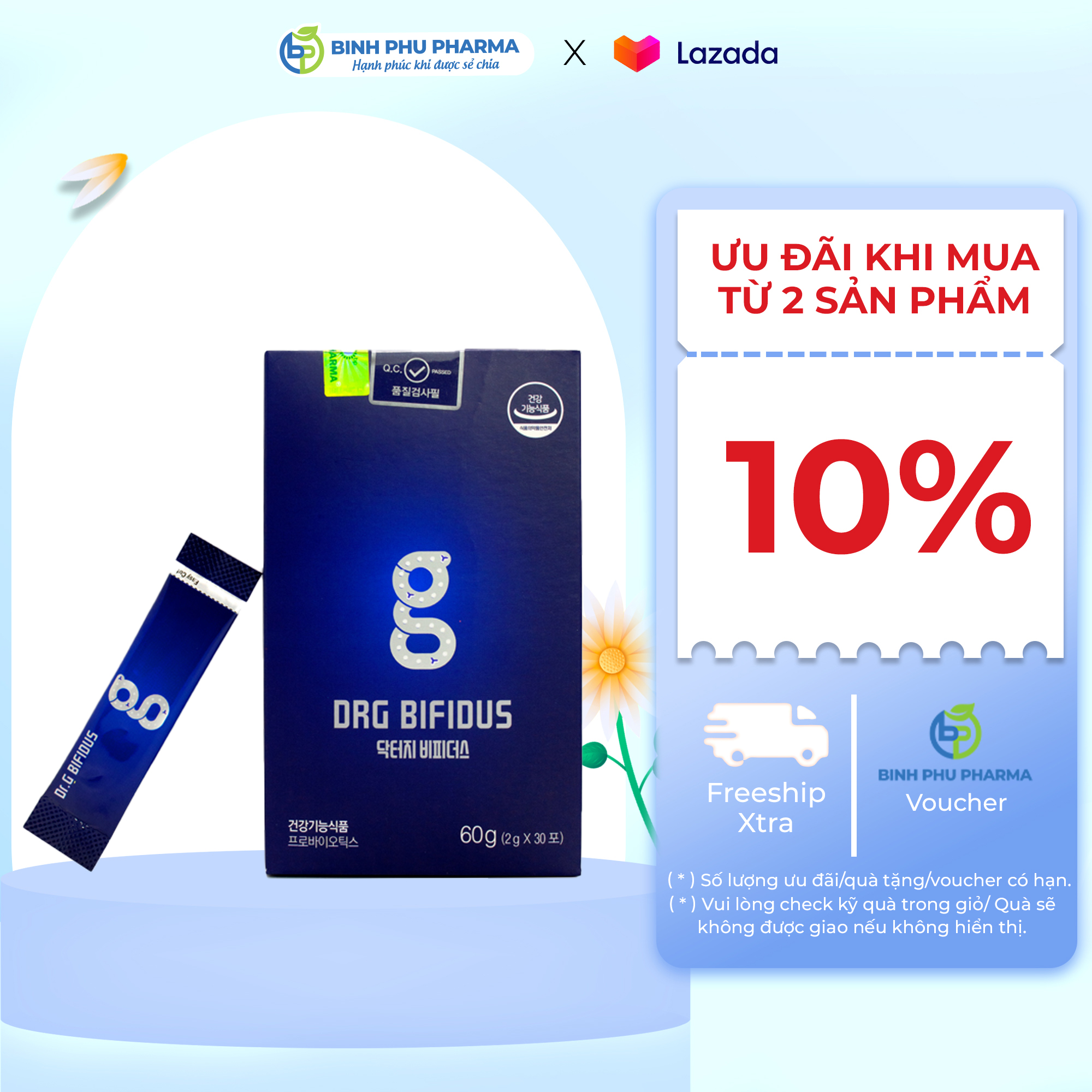 Men vi sinh hỗ trợ tiêu hóa, bổ sung lợi khuẩn, cân bằng vi sinh đường ruột dr.g bifidus hàn quốc - hộp 30 gói x2g