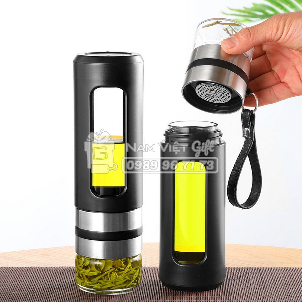 Bình trà thủy tinh 2 lớp cách nhiệt có ngăn trà thủy tinh 500ml
