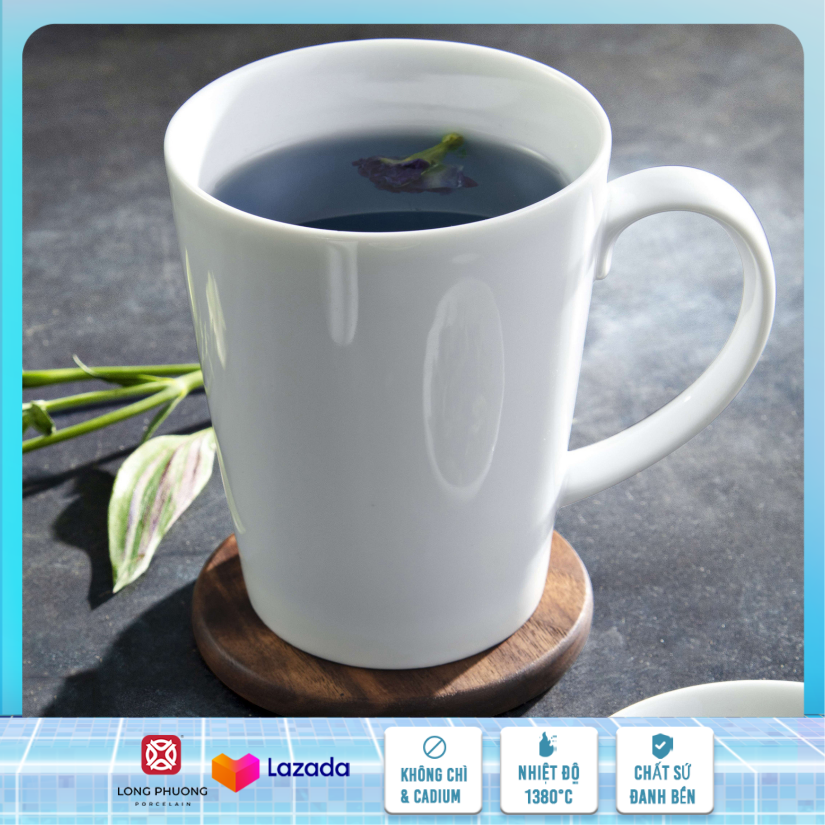 Ca LPV - Ca cốc uống nước, cốc có quai, ly sứ, cốc sứ trắng, cốc sứ, cốc uống nước sứ trắng Long Phương